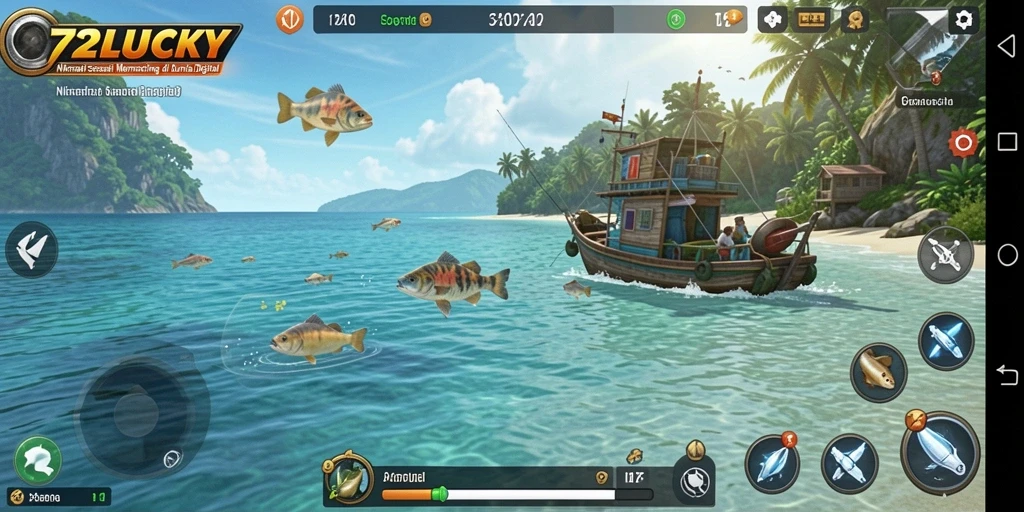 Screenshot gameplay 72LUCKY yang menunjukkan pengalaman memancing yang mendebarkan.