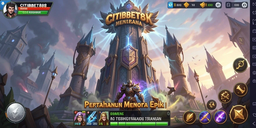 Tangkapan layar menampilkan aksi seru dalam <strong>CITIBET88</strong> dengan menara dan musuh yang menguji strategi pemain.
