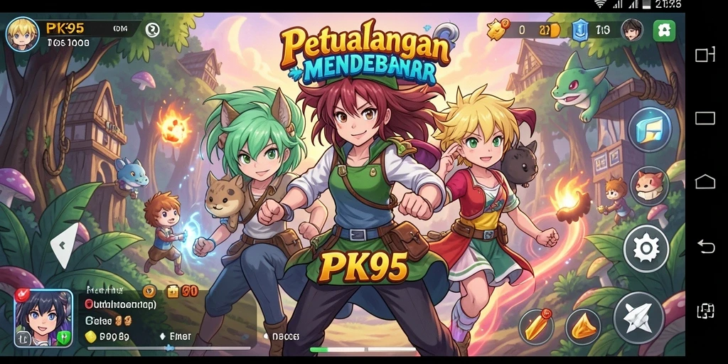 Tangkapan layar PK95 menampilkan aksi pertarungan yang seru dan karakter anime yang menarik.