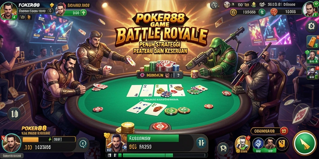 Screenshot gameplay intens dalam POKER88 menunjukkan aksi Battle Royale.
