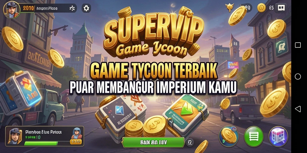 Tangkapan layar utama SUPERVIP menunjukkan gameplay Tycoon yang menarik dan dinamis.
